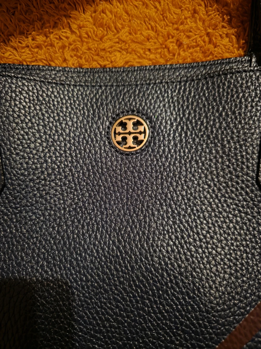 Tory Burch Perry Navy Pebbled Leather Multi-Stripe Tote Bag